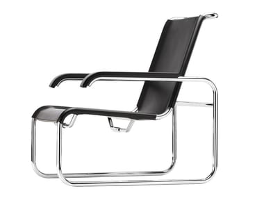 S 35 L - Sled base leather armchair with armrests by Thonet