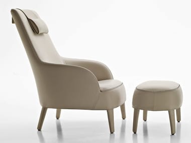 FEBO BERGERE - Bergere upholstered leather armchair with headrest by Maxalto