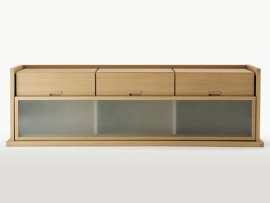 INCIPIT - Wood and glass sideboard with sliding doors with drawers by Maxalto