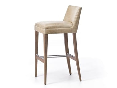 ONDA 06 - High leather stool with footrest by Very Wood