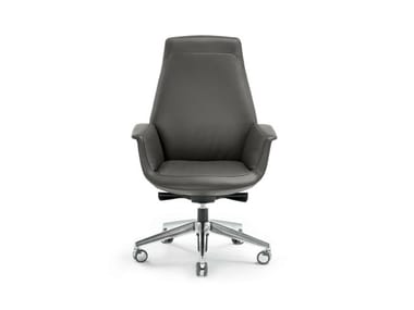 DOWNTOWN - Swivel leather executive chair with 5-spoke base with castors by Poltrona Frau