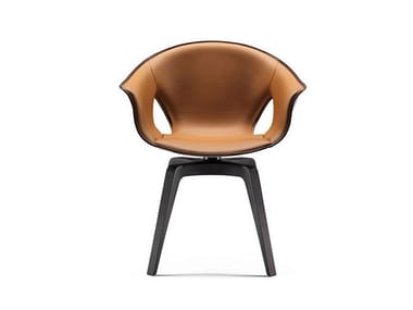 GINGER - Swivel trestle-based tanned leather chair with armrests by Poltrona Frau