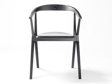 CHAIR B - Folding wooden chair with armrests, Upholstered seat (Black lacquered ash) by BD Barcelona Design