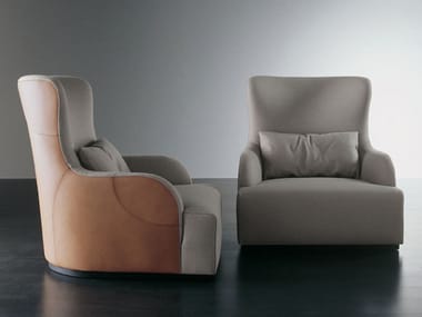 LIU KUOIO - Bergere tanned leather armchair with armrests by Meridiani