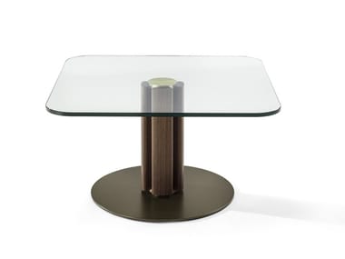 QUADRIFOGLIO - Square crystal coffee table and base in canaletta walnut by Porada