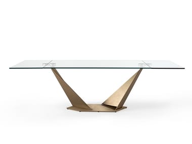 QUARTZ 72 - Extending rectangular glass table with metal base by Reflex