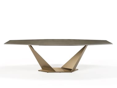 QUARTZ 72 - Octagonal glass table with metal base by Reflex