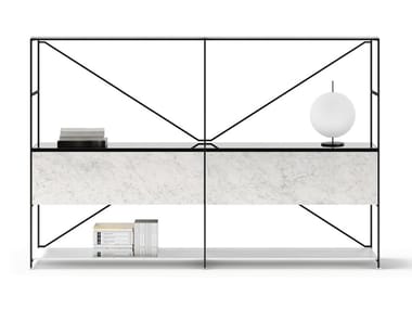 R.I.G. - Open sectional steel and marble bookcase by DE PADOVA