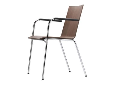 S 162 F - Stackable plywood chair with armrests by Thonet