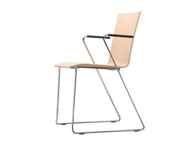 S 182 FST - Sled base plywood chair with armrests by Thonet