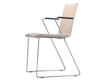 S 182 SPFST - Sled base plywood chair with armrests by Thonet