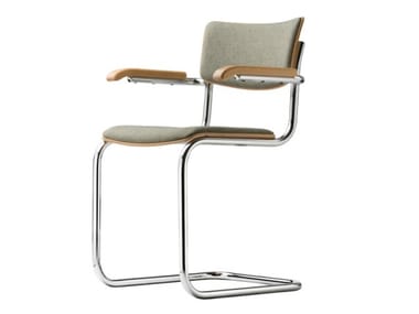 S 43 PVF - Cantilever upholstered chair with armrests by Thonet