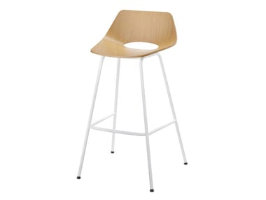 S 661 H - Contemporary style high multi-layer wood stool with footrest by Thonet