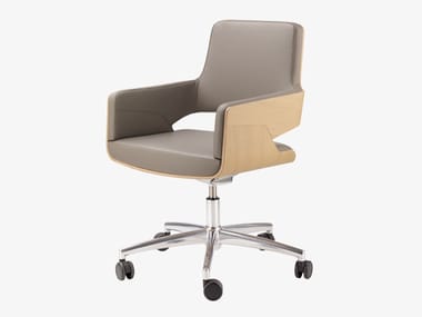 S 845 DRW / PVDRW - Leather office chair with castors with armrests with 5-Spoke base by Thonet