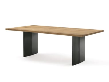 SKY-NATURA SQUARED - Rectangular table with solid wood top and iron base by Riva 1920
