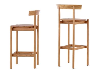 COMMA - High solid wood stool with footrest by Herman Miller