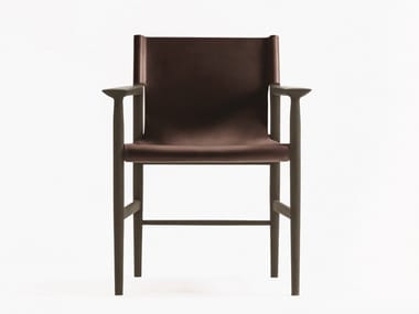 SUNSET - Chair with armrests in solid oak and leather by DE PADOVA