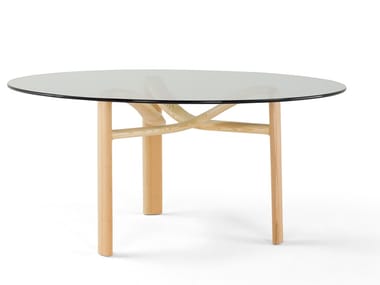 TWISTER - Round wood and glass dining table by Amura