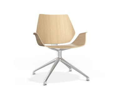 CENTURO IV LOUNGE - Swivel trestle-based wooden chair with armrests by Casala