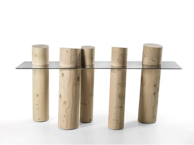 VENICE CEDRO - Console in solid cedar wood and glass top by Riva 1920