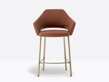 VIC METAL 649 - High leather stool with armrests by Pedrali