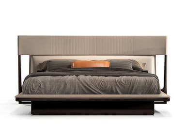 VINE - Solid wood double bed with leather upholstered headboard by Turri