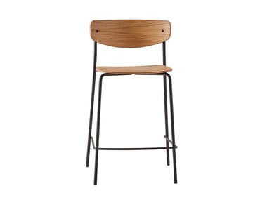 LEA - Stackable wood veneer stool with footrest by Inclass