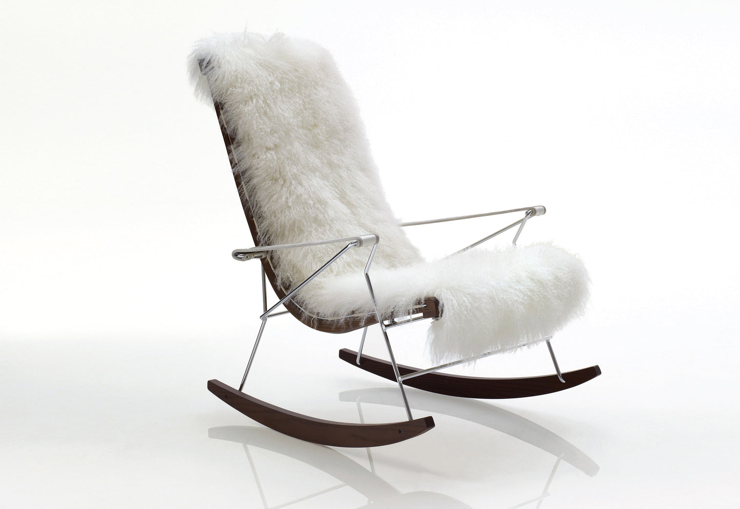 J.J. Rocking Chairs with high backrest & fur lining Mongolian lamb (Upholstery Material - Leather Alfa) by B&B Italia